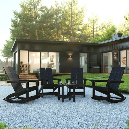 Flash Furniture 4 Modern Black Adirondack Rockers & Side Table JJ-C14709-4-T14001-BK-GG